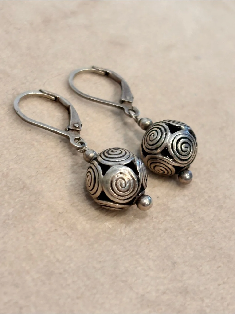 Vintage Sterling Silver 925 Swirl Ball Drop Earrings
